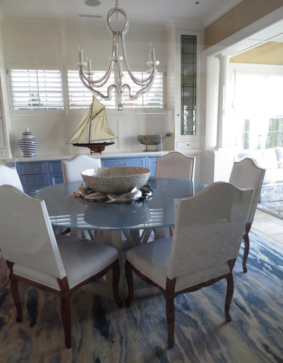 Dining room with custom table designed and fabricated by Beverly Ellsley. 