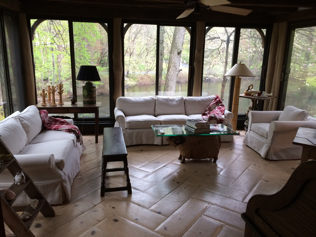 Sunroom was originally screen porch, handmade pine floor. 