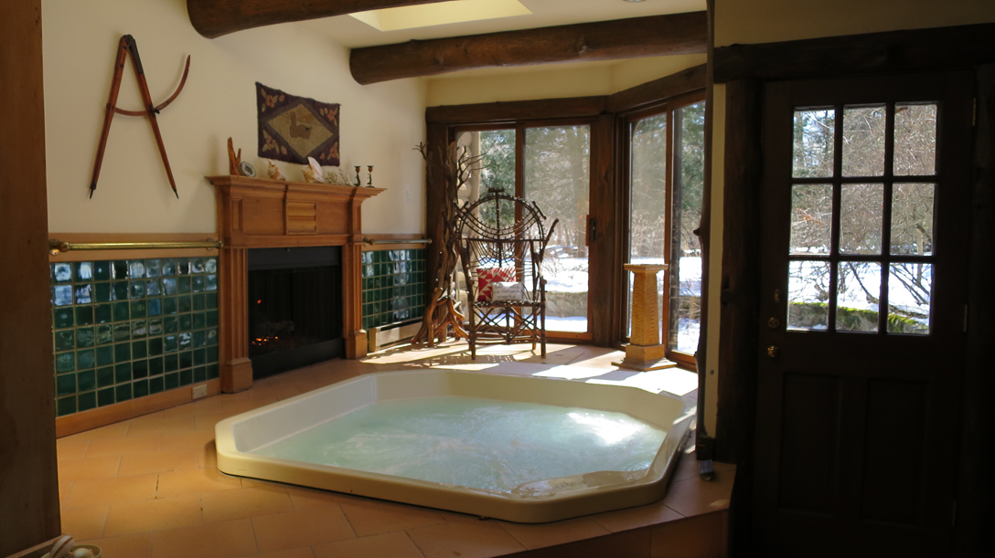 Master bath addition with Jacuzzi hot tub and gas fireplace. 