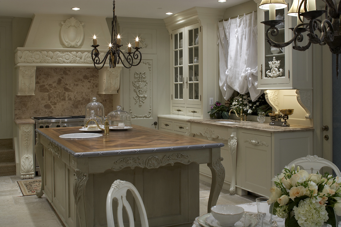 Sink area with carved leg and apron from Villa Collection.  